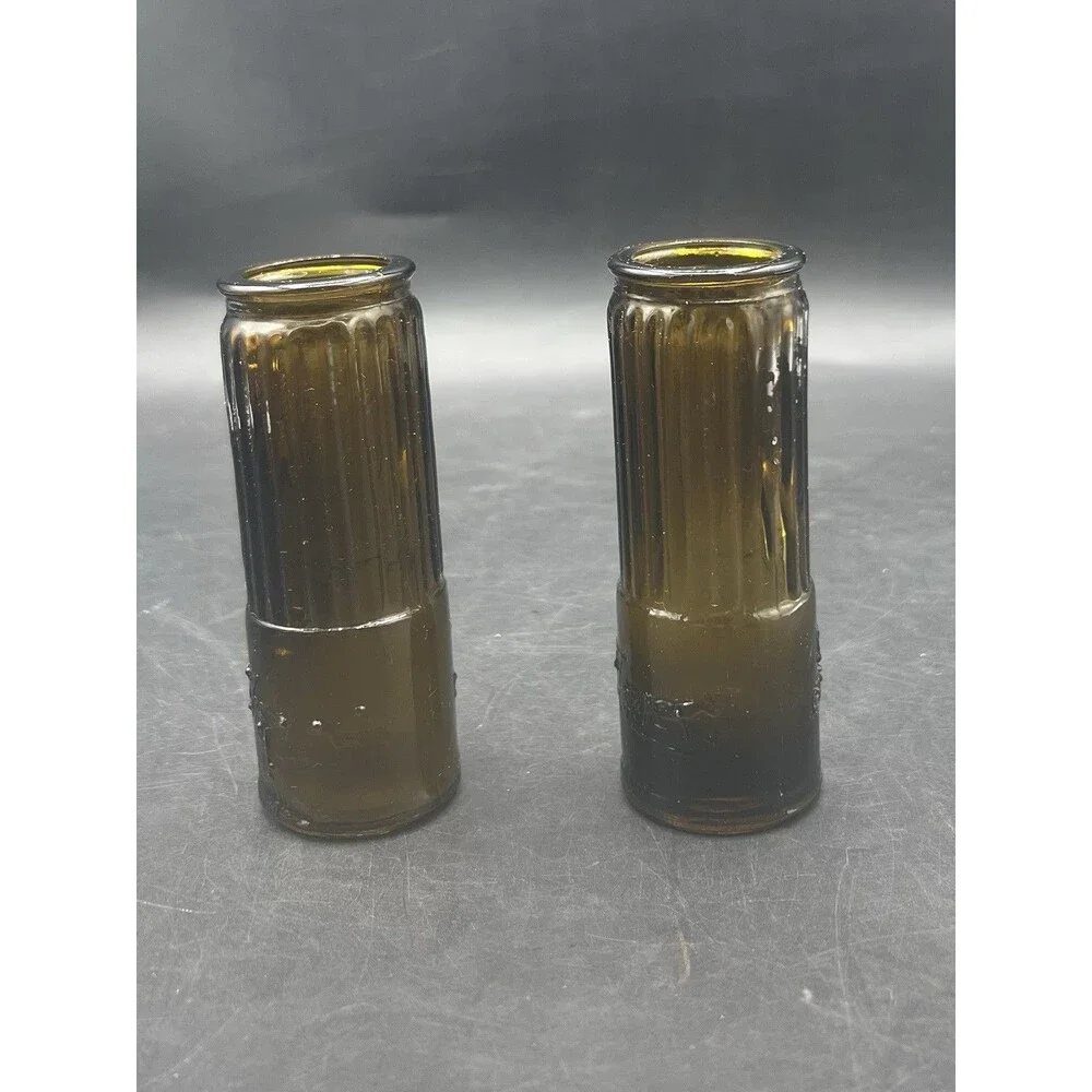 Vintage Tequila Corralejo Amber Shot Glasses RARE Set of 2 Ribbed Smoked Glass